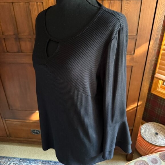 I. N. Studio 3/4 Sleeve Black Ribbed Top Size Large - Picture 3 of 7